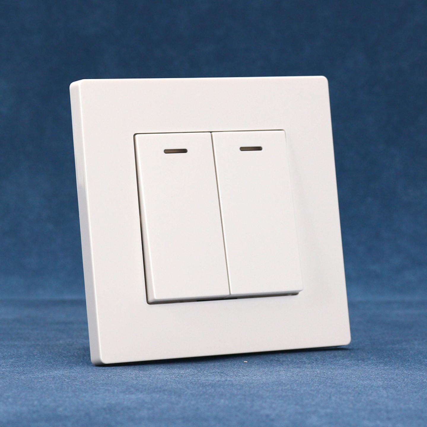 欧标开关面板2开单控双控带Led指示灯欧式墙壁开关二位开关