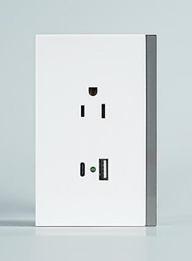 南美钢化玻璃面板美式扁三孔插座USB端口Type-A+C墙壁插座250V