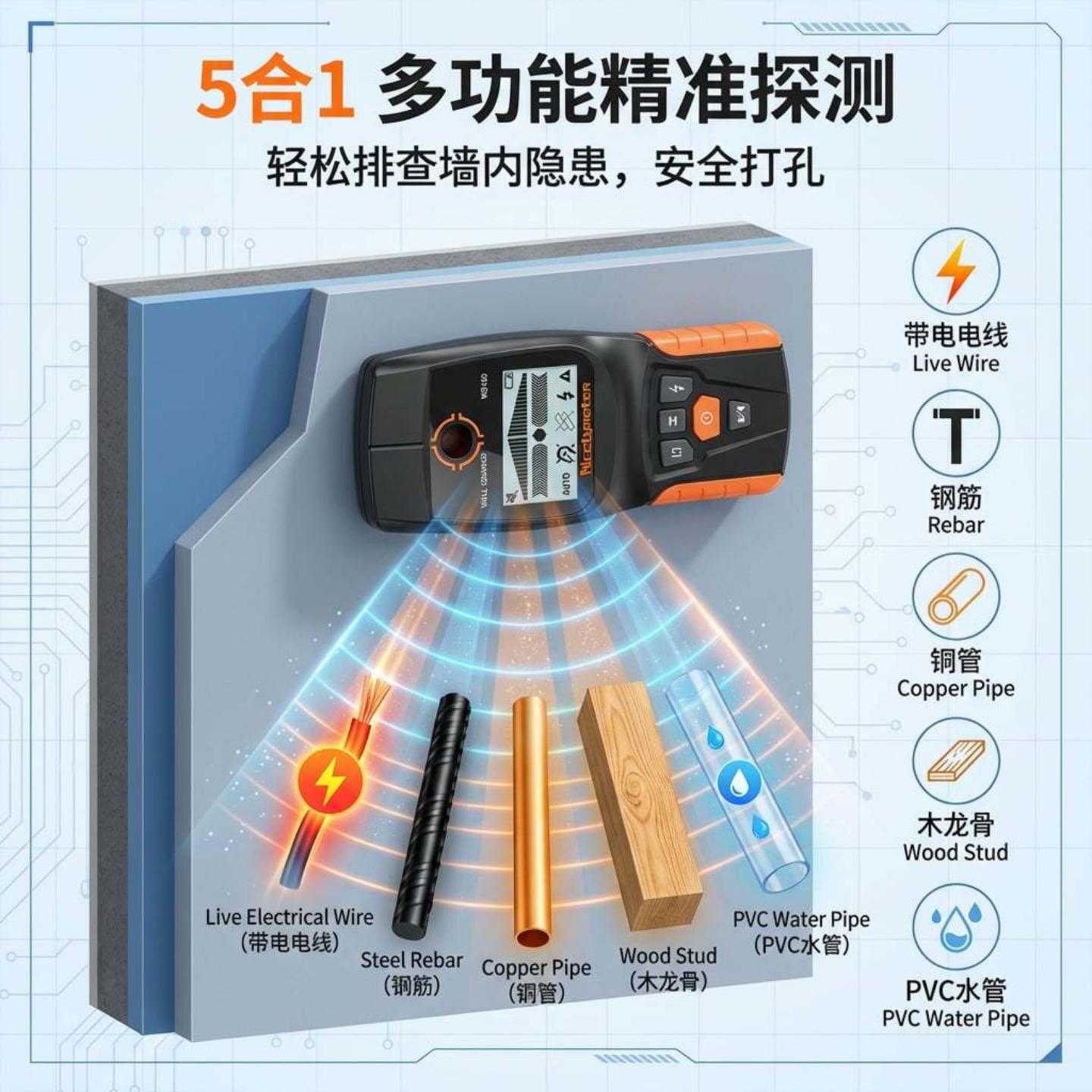 WS120穿墙探测仪|水电管线精准定位 智能找钢筋 家装