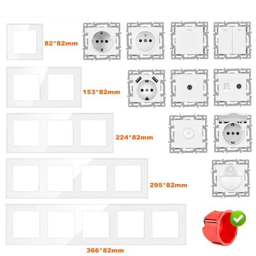 82型欧标联体德式白色玻璃面板墙壁开关插座功能模块组合欧规USB