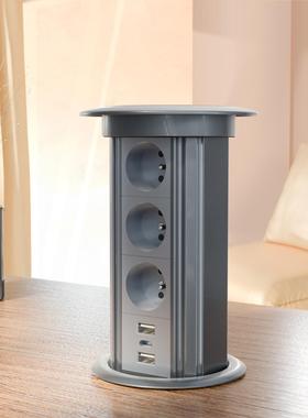 欧标智能升降桌面插座法插无线USB2A+C蓝牙音响110-250V灰色15A