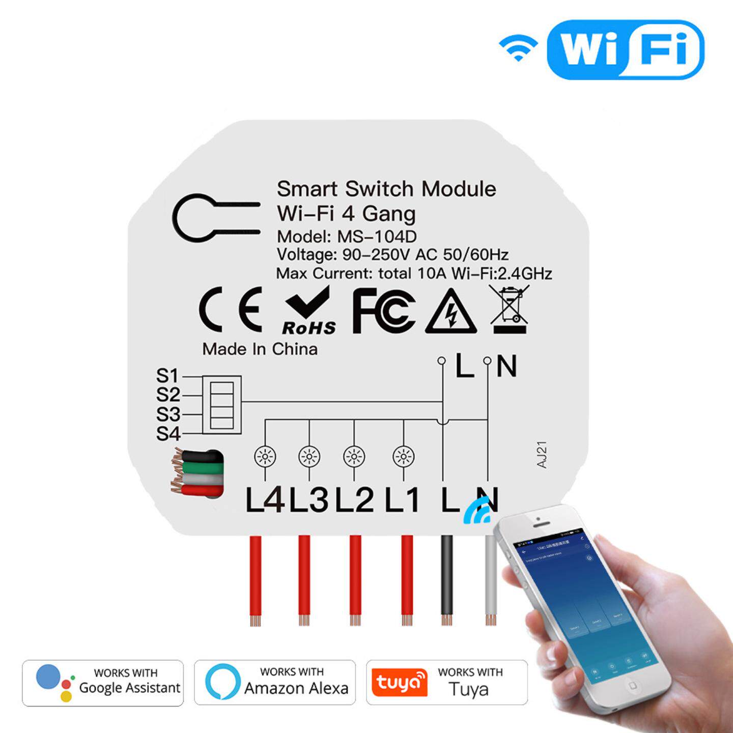 涂鸦智能家居wifi智能开关4路灯控通断器app远程控制定时开关模组