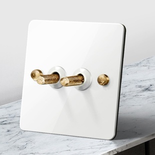 英式86型家装开关白色复古滚花拨杆不锈钢烤漆面板开关插座手拨动