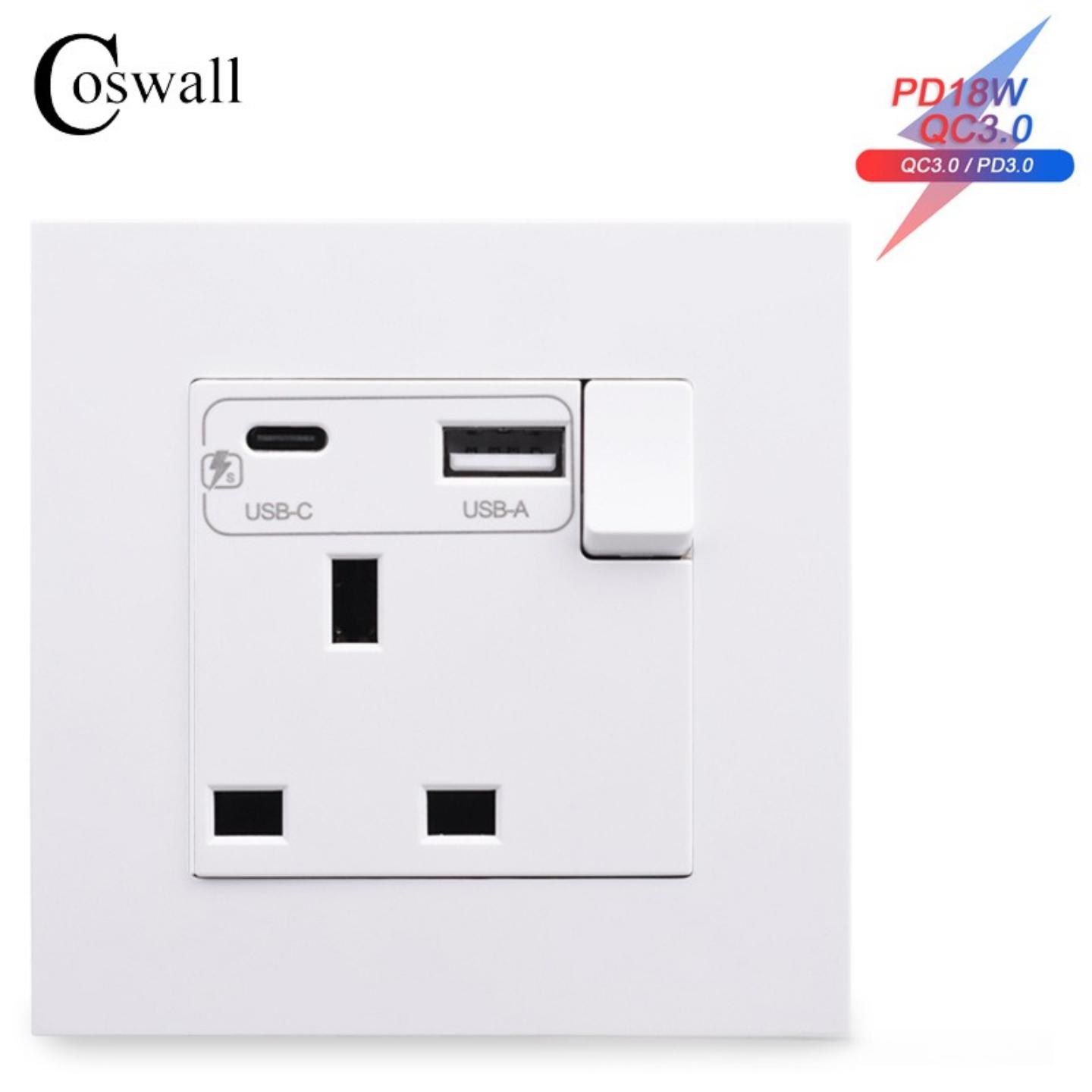 PC白色面板 英式 墙壁电源插座 接地 USB&typec充电端口 3A快充
