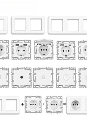 82型欧标联体德式白色PC面板墙壁开关插座功能模块组合欧规USB
