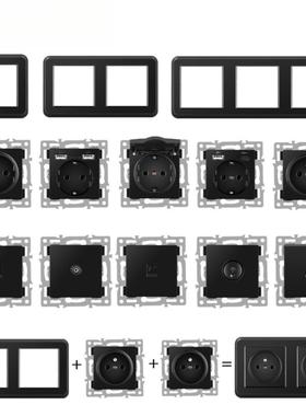 82欧标多联体德式黑色PC面板和功能模块自由组合欧规欧式USB-type