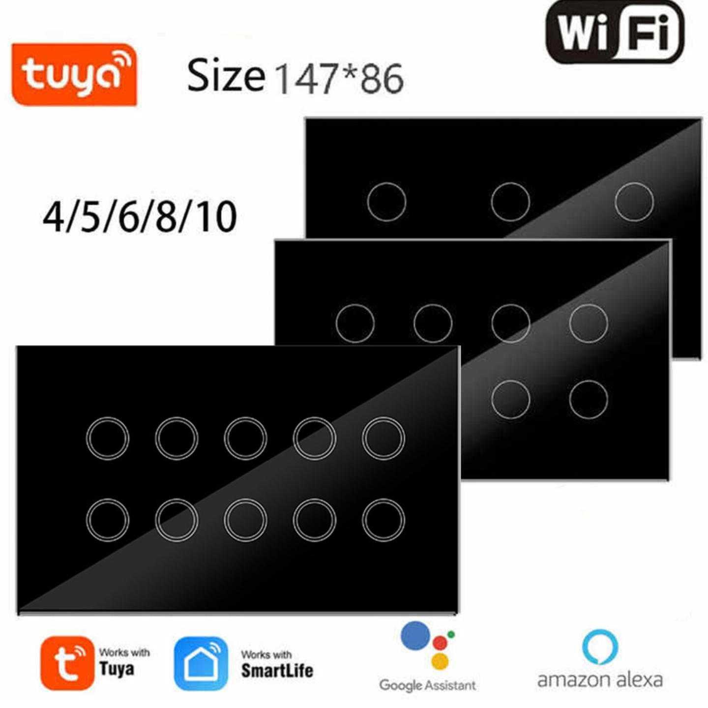 Tuya智能 147型 4/5/6/8/10开wifi/Zigbee开关零火146钢化玻璃