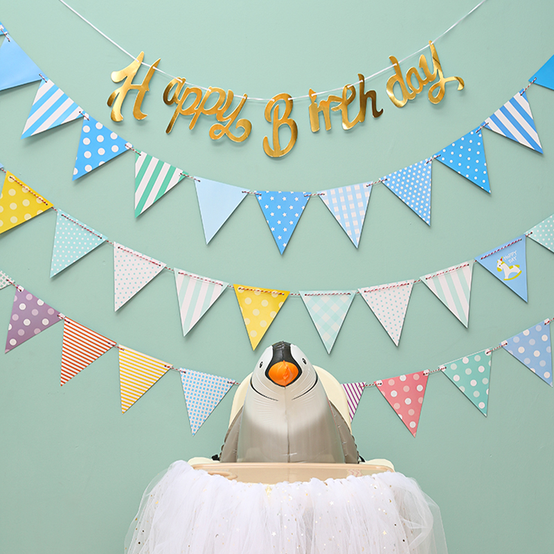 运动会装饰布艺三角旗子露营彩旗手工小波点棉布印花生日拉花旗帜