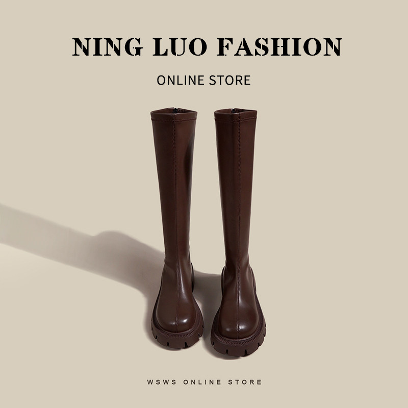 NINGLUO SUPER THIN LEGS ELASTIC SKINNY BOOTS HIGH BOOTS WOMENS THIN AND TALLER TEMPERAMENT KNIGHT BOOTS