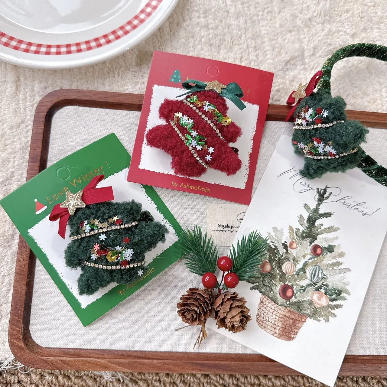 2025新款秋冬毛绒气氛圣诞边夹蝴蝶结发箍圣诞发箍蝴蝶结三角夹