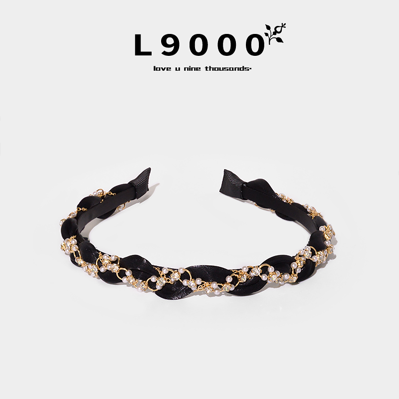 【高端珍珠带钻麻花细边发箍女】