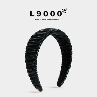 L9000 褶皱发箍小羊皮质宽边气质发卡显脸小头饰 港风复古头箍经典