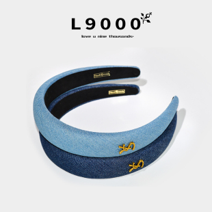 L9000 高端发箍春夏蓝色牛仔头箍高级感 幽兰公主字母头饰2026新款