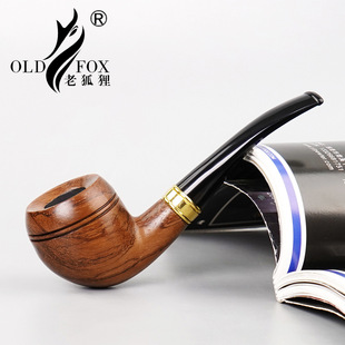 FOX 烟具实木老式 老狐狸花梨木烟斗带装 男士 斗 饰环弯柄牛头款 OLD