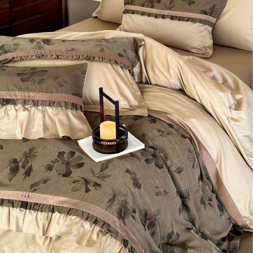 中式复古花边轻奢锦缎提花澳棉民宿床上用品纯棉被套四件套