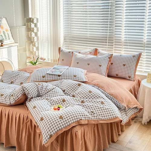 韩版花边四件套印花纯棉泡泡棉公主风床单被套床笠床上用品三件套