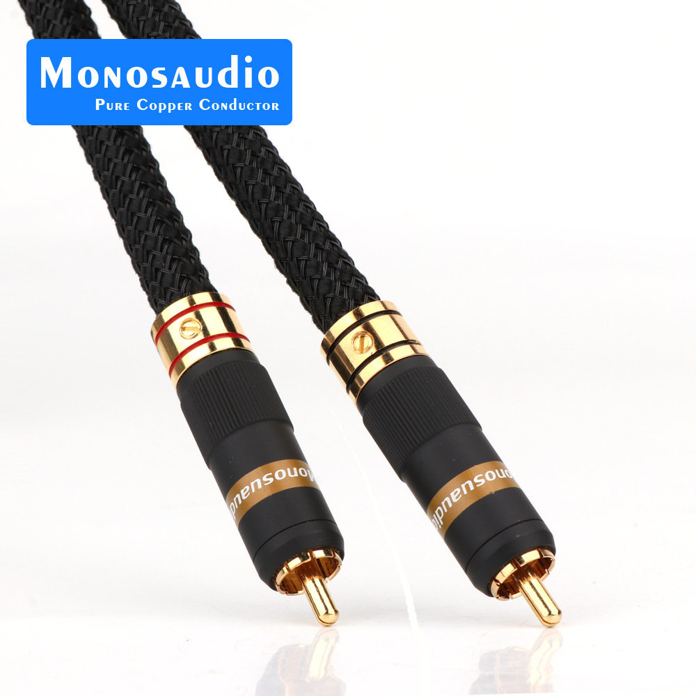 Monosaudio A202R纯铜镀金双莲花头音频线发2RCA信号线功放二对二