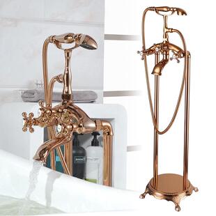 浴缸龙头欧式落地铜仿古贵妃缸立式缸边沐浴玫瑰金色