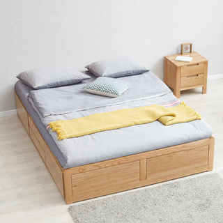 北欧全实木榻榻米床无床头箱体矮床橡木双人床简约现代抽屉储物床