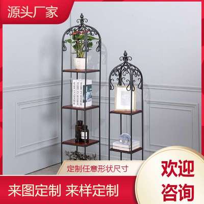 美式复古铁艺尖头花架轻奢书架子阶梯落地式多层方形客厅置物架