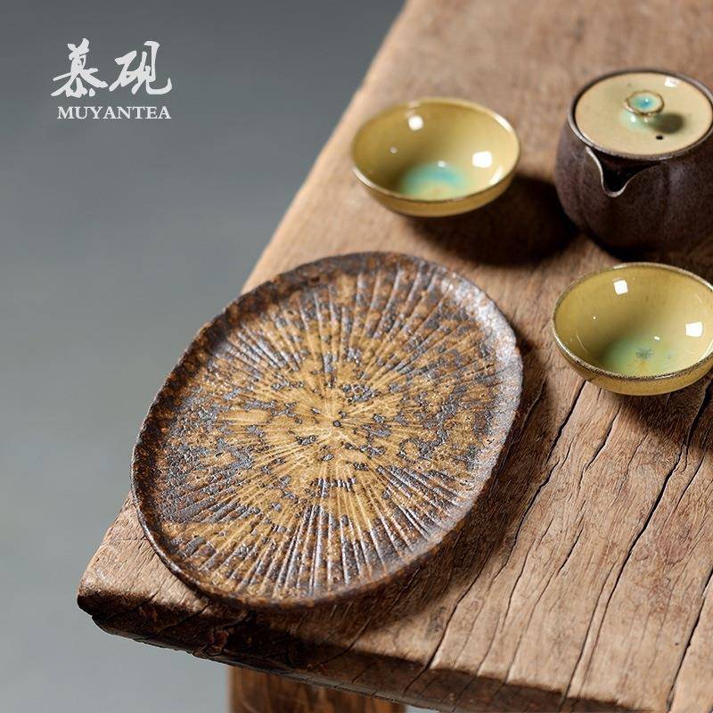 慕砚日式简约小茶盘纯手工复古和风茶台家用粗陶茶具干泡台茶海