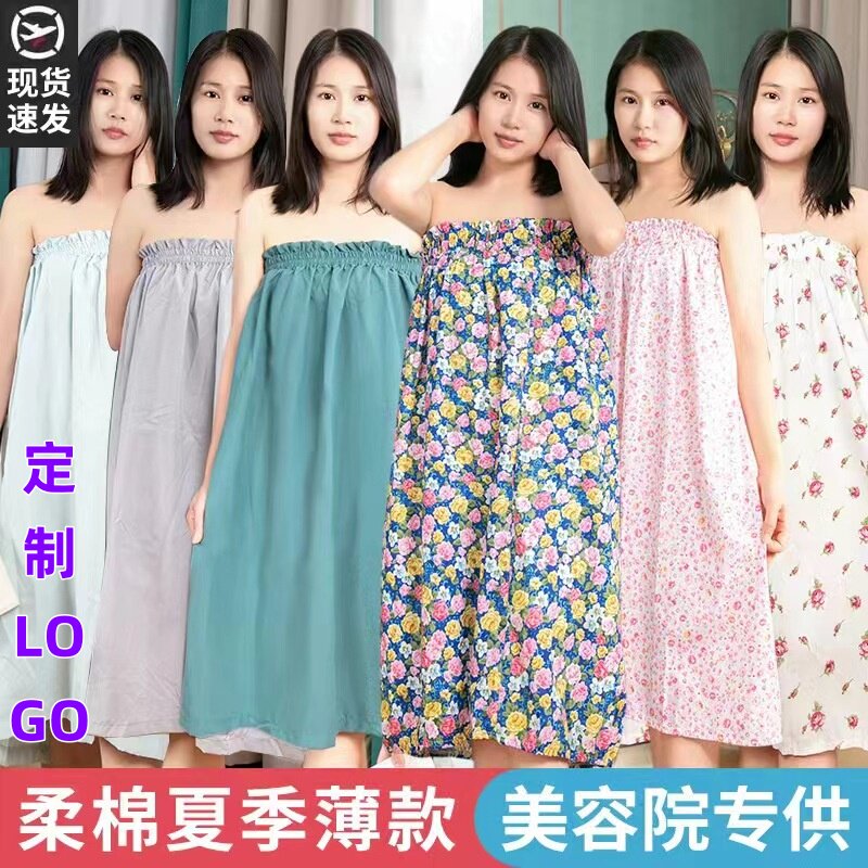 美容院专用浴裙裹胸抹胸纯棉加大码夏季款汗蒸桑拿推油顾客穿女款