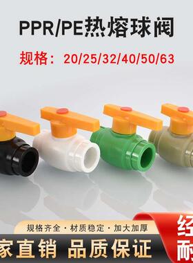 PE20 32 40热熔球阀PPR25 50 63双头焊接绿色灰色水管接头管件