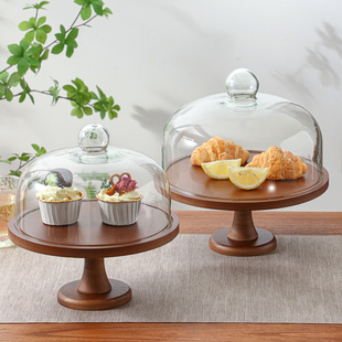 蛋糕托盘展示架带盖高颜值玻璃罩子透明展示罩圆形面包高脚甜品盘