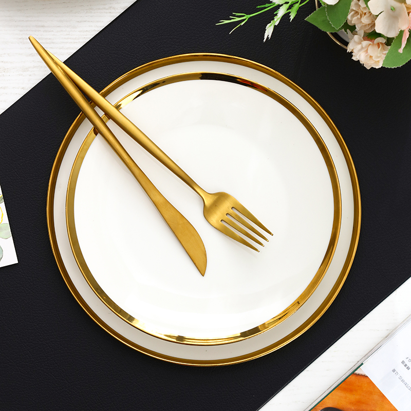 沂洽陶瓷平盘金边白色西餐餐盘