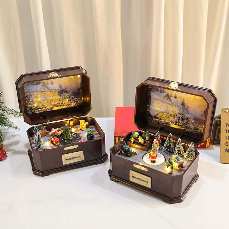 Christmas music box with rotating light belt music圣诞音乐盒