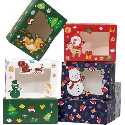 12pcs Christmas Cookie Box Kraft Paper Candy Gift Boxes Bags