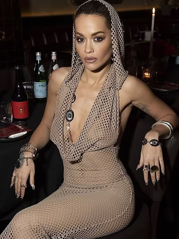 过渡性感ZONE欧美女装网布连帽透视沙滩比基尼罩衫露背个性连衣裙