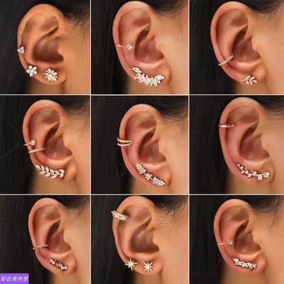 1pcs simple Ear clips Leaves geometry earrings set ear studs