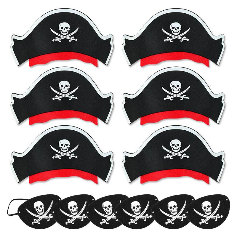 12Pcs Pirate Captain Hat Skull Print Eye Patch Children Adul