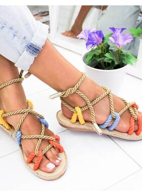 Women Sandals Beach Summer Hemp Rope Shoes Plus size 41 42