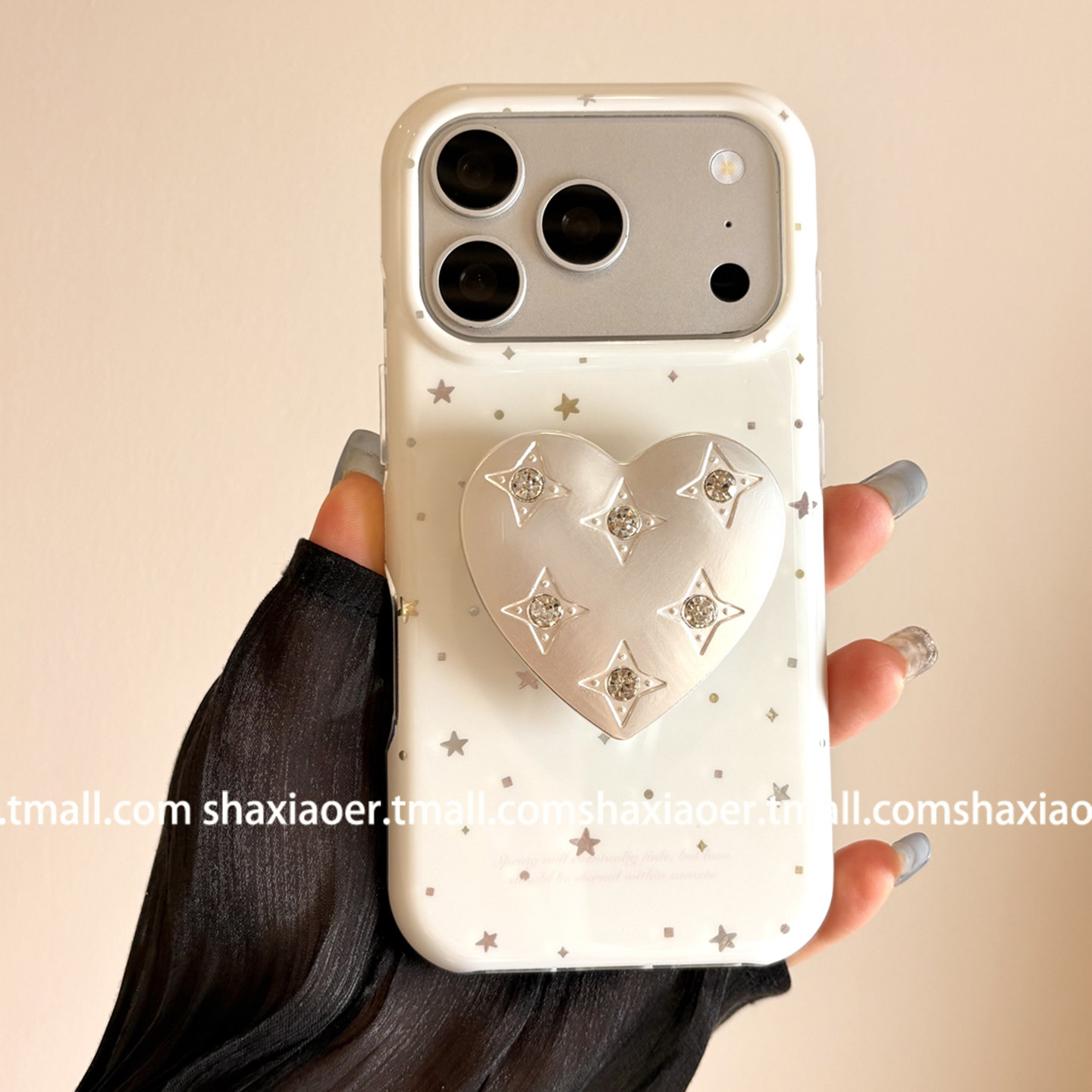 ins风白色星星爱心支架适用iPhone17手机壳苹果17promax女款13新款15防摔16promax保护套14少女心小众温柔风