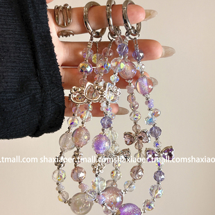 挂件实拍 手作水晶HelloKitty挂链手机壳挂饰包包相机礼物盒链条情侣少女心可爱卡通网红创意小众个性轻奢潮