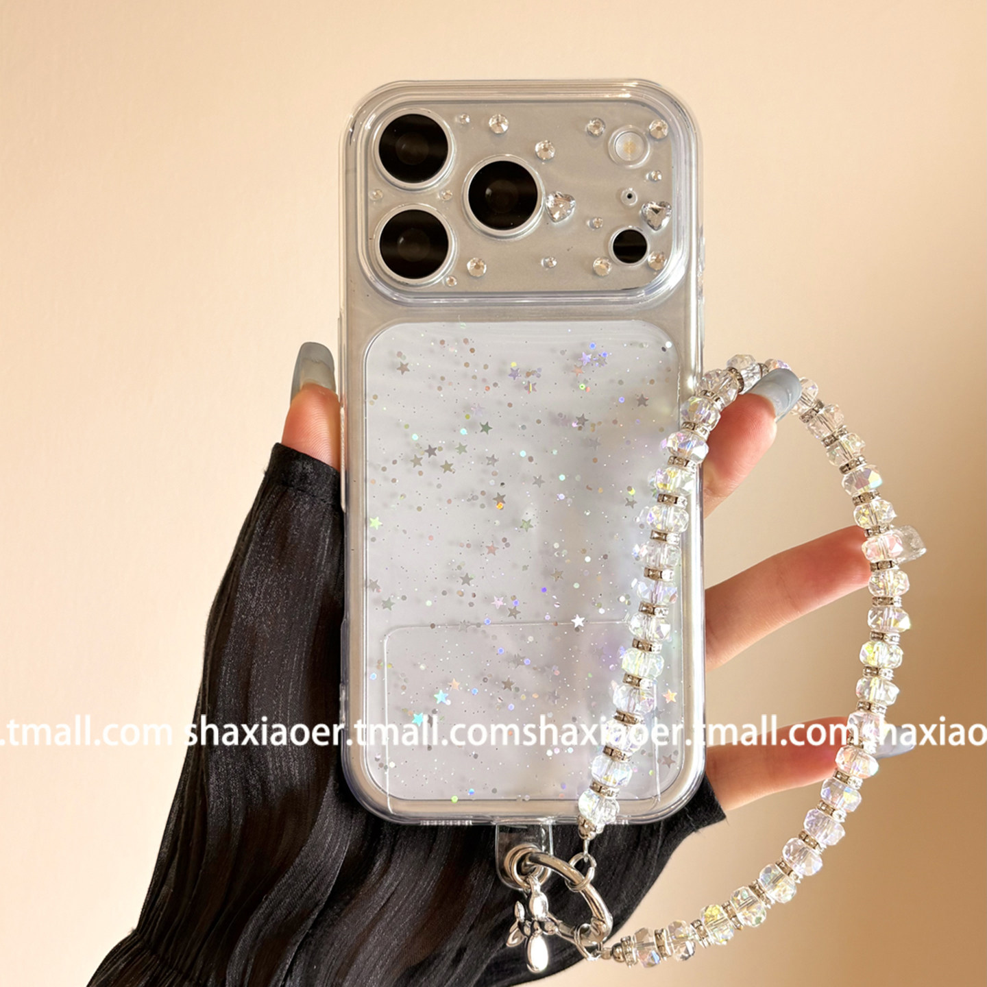 简约立体水钻细闪透明带链条适用iPhone17手机壳苹果17promax女款13新款15金箔16promax保护套14轻奢高级小众