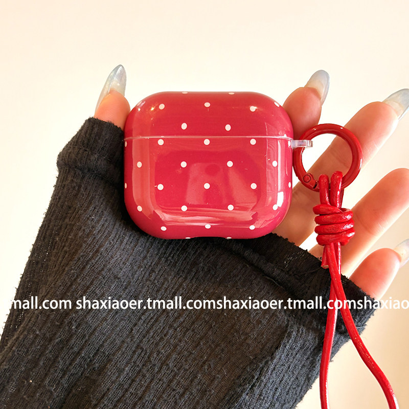 ins风红色波点适用airpods4保护套新3代airpodspro3耳机套二代苹果耳机保护套airpodspro2耳机保护壳喜庆小众,3C数码配件,耳机保护套,淘宝优惠券,粉丝福利购,淘宝优惠卷