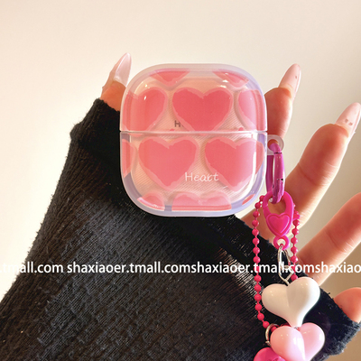 适用华为耳机壳粉色爱心