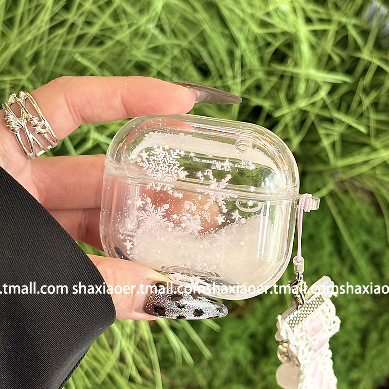 透明立体流沙雪花闪闪适用airpods4保护套苹果无线蓝牙耳机套airpods1/2女pro2新款airpods3硬少女心网红高级