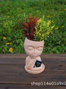 欧式园艺多肉树脂花盆 桌面创意圣经女孩花盆花器跨境供应