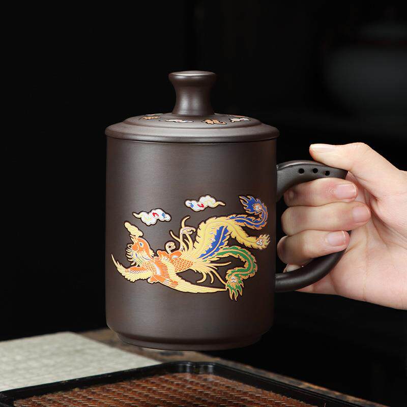 遇热变色龙凤紫砂办公杯水杯马克杯喝水杯子公司活动店铺开业礼品