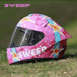 SWEEP摩托车骑行头盔玻纤女M8男碳纤维机车全盔大尾翼3C四季通用