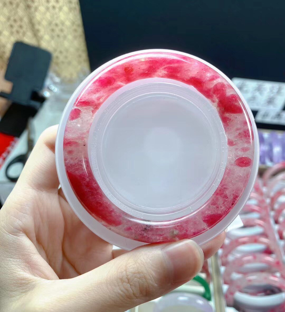 蓝星珠宝店 天然蔷薇辉樱花雨手镯花瓣粉玉化饰品女礼物