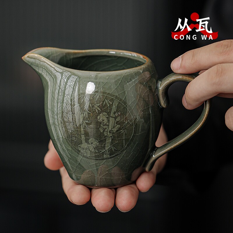 哥窑茶具公杯茶海公道杯茶漏纱网过滤裂纹开片单公杯组合中式家用
