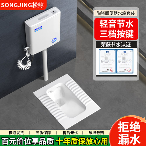 松鲸陶瓷防臭冲水箱蹲便器