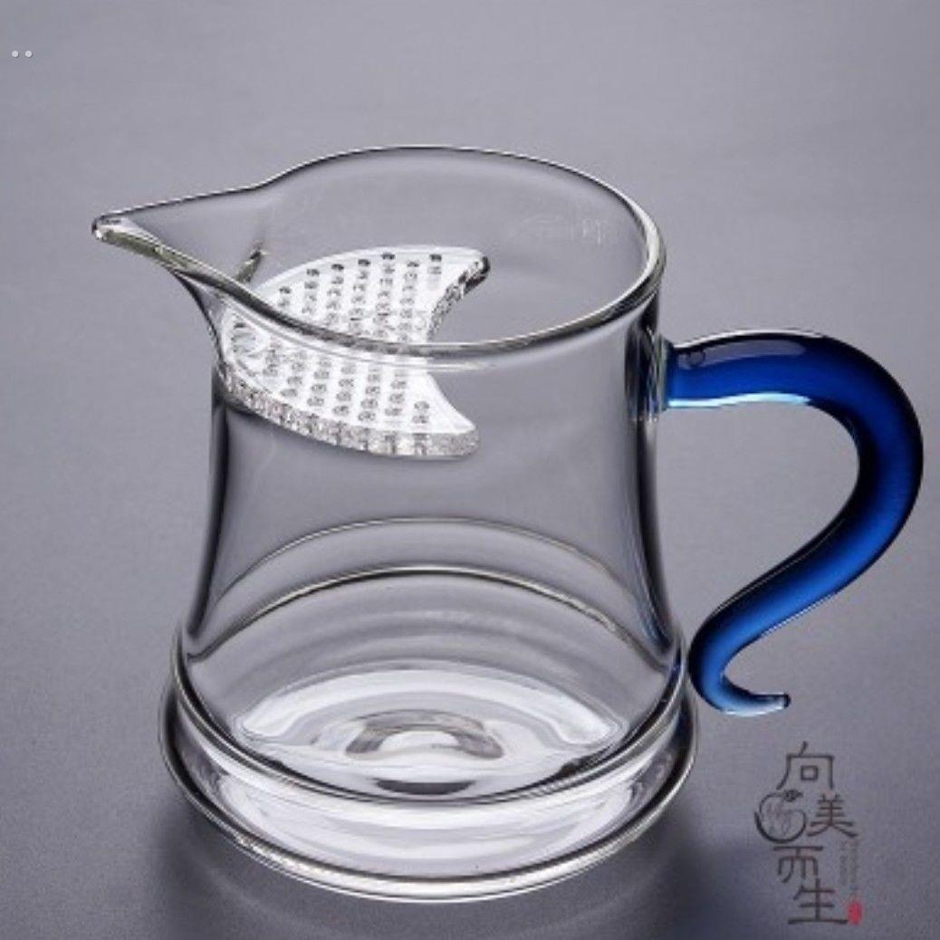 加厚玻璃公道杯绿茶泡茶器泡茶壶耐热方形月牙过滤茶漏一体分茶器