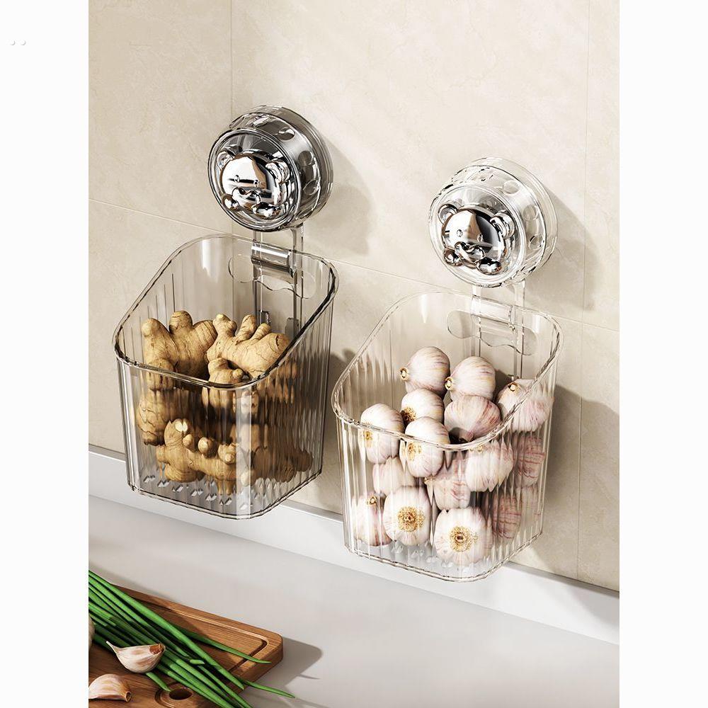 吸盘厨房葱姜蒜收纳盒壁挂式置物架生姜大蒜调料收纳筐免打孔挂篮