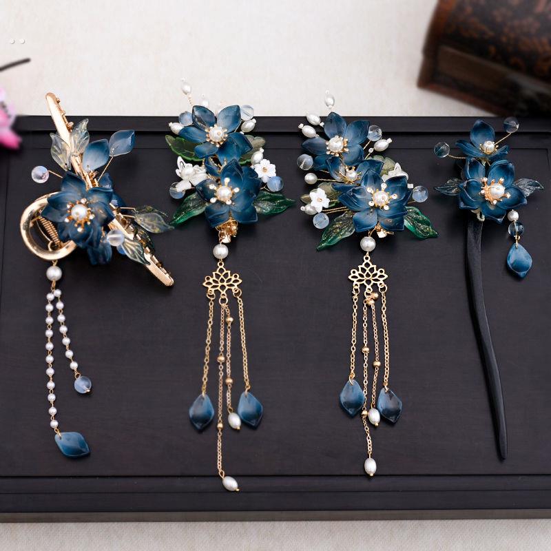 清汉女头饰古风发饰 一整套发夹古风缠花头饰流苏汉服夏季套装